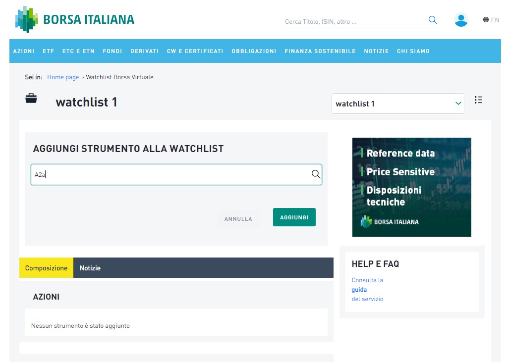 Aggiungi strumento watchlist 