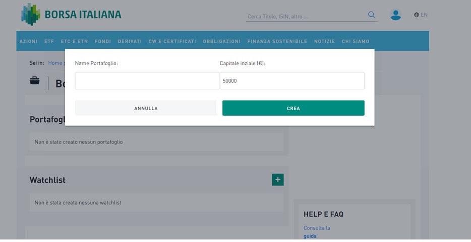 Crea Portafoglio